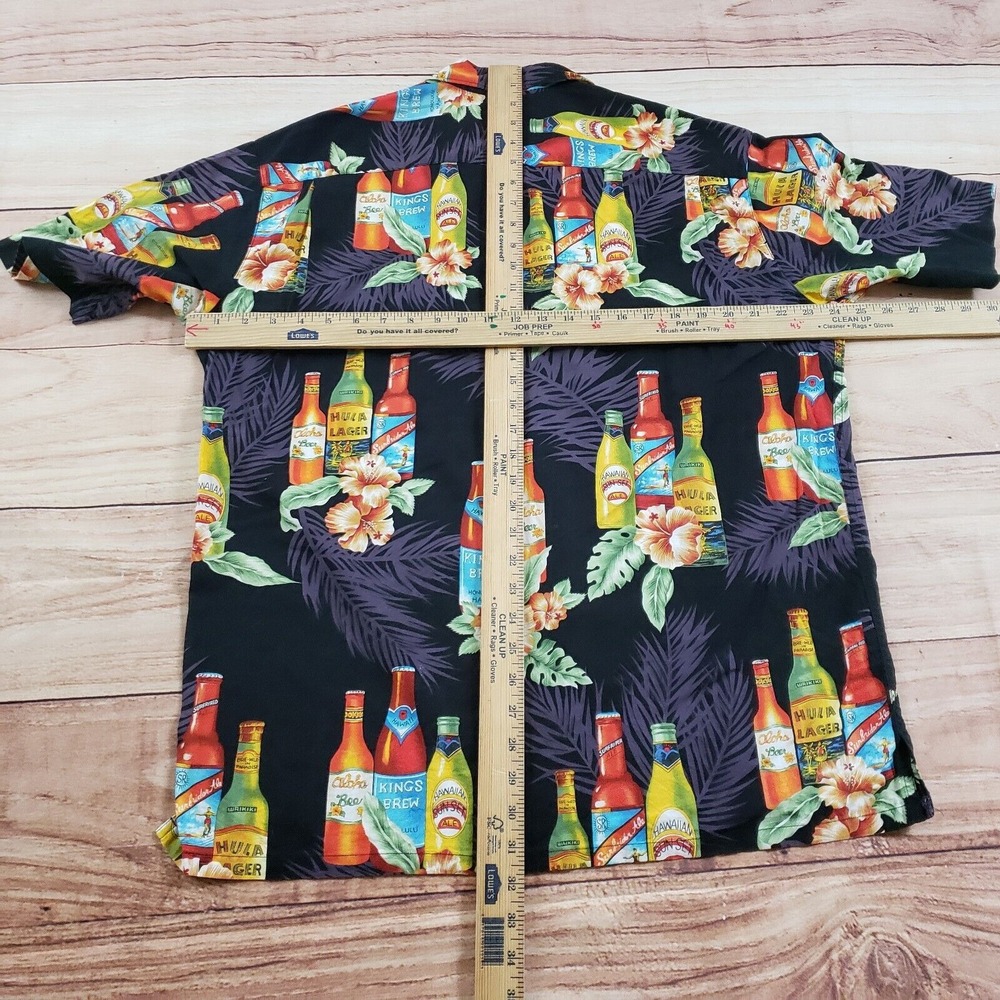 Hilo Hattie Shirt Mens Large Black Yellow Button Up Hawaiian Camp Beer Adult - Picture 5 of 8